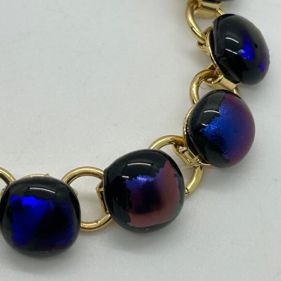 Vintage Gold-Tone Bracelet With Iridescent Dichroic Glass Beads - Picture 16 of 16